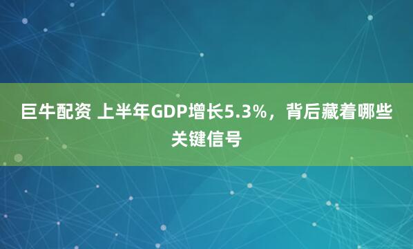 巨牛配资 上半年GDP增长5.3%，背后藏着哪些关键信号